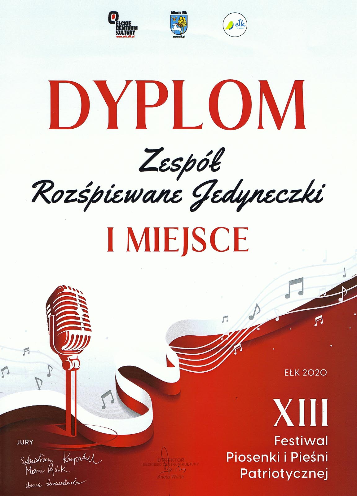 2020 Dyplom i miejsce XIII Festiwal Piosenki Patriotycznej